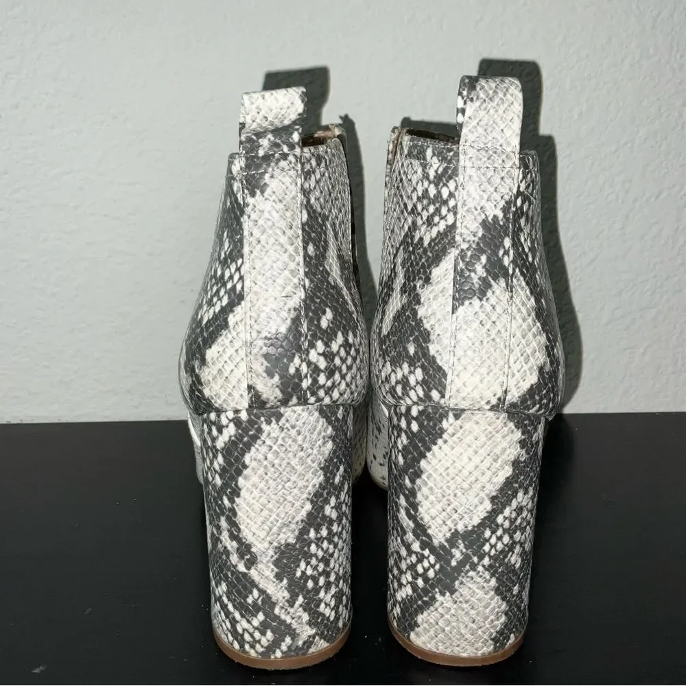 Women's Snake-Print Block Heel Ankle Boot in Black & White